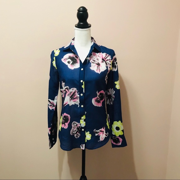 J. Crew Silk The Perfect Shirt Hawaiian Floral Top Size XS - Picture 1 of 5
